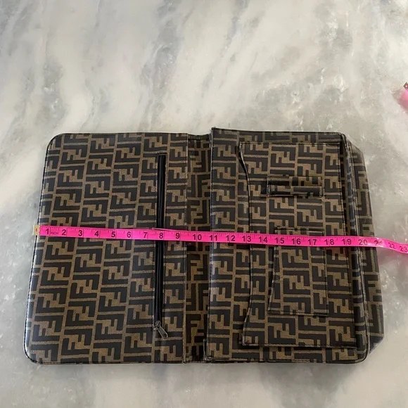 Vintage FENDI Zucca Large Document Hand Bag Pouch Canvas Leather Brown - Picture 13 of 15